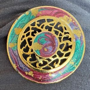 Gold tone and enamel brooch